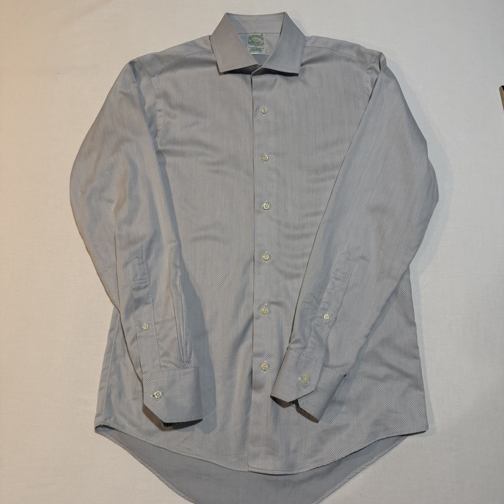 Brooks Brothers Dress Shirt 15 32 Herringbone Egyptian Cotton USA Woven Italy